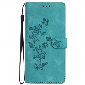 Lederhüllen Samsung Galaxy S24 5g Dezentes Blumenmuster Mit Riemen