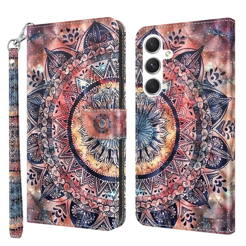 Lederhüllen Samsung Galaxy S24 5g Handyhülle Buntes Mandala Mit Riemen