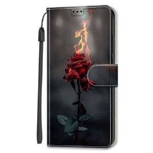 Lederhüllen Samsung Galaxy S24 5g Handyhülle Feuerrosa Mit Riemen