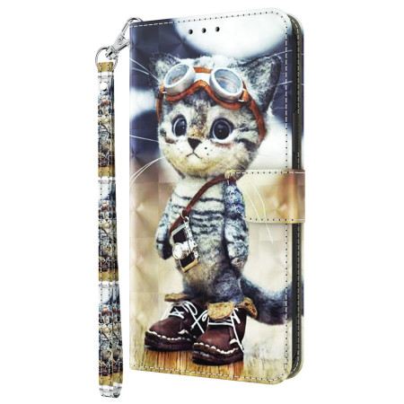 Lederhüllen Samsung Galaxy S24 5g Handyhülle Fliegerkatze Mit Riemen