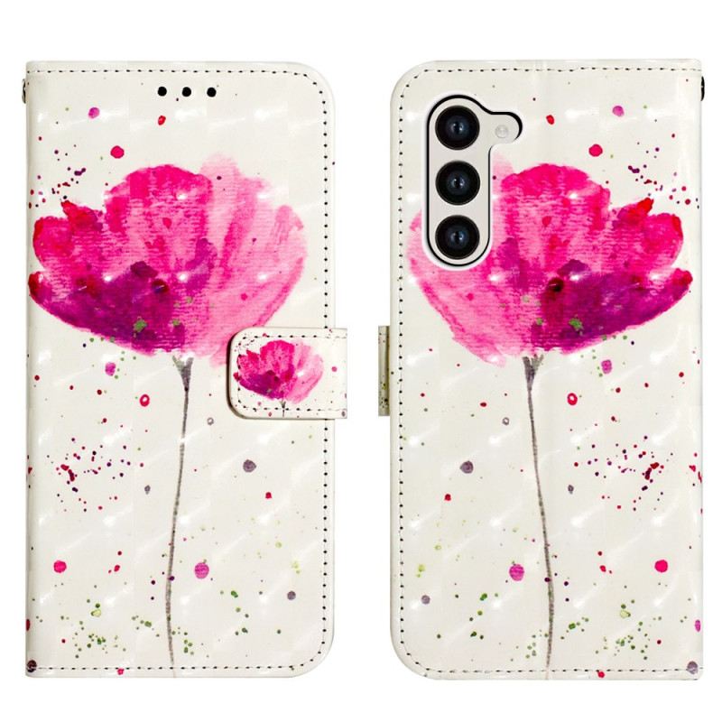 Lederhüllen Samsung Galaxy S24 5g Handyhülle Mohnblume Mit Riemen