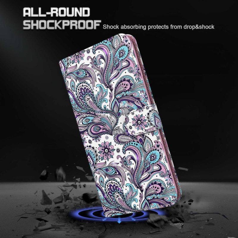 Lederhüllen Samsung Galaxy S24 5g Handyhülle Paisley-muster Mit Riemen