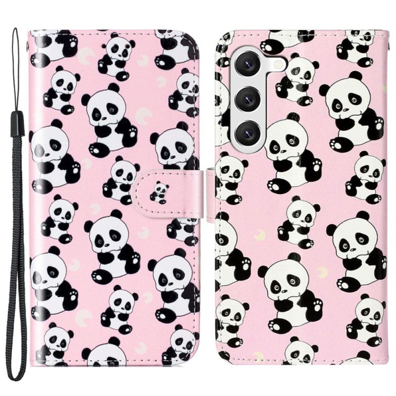 Lederhüllen Samsung Galaxy S24 5g Handyhülle Panda-muster Mit Riemen