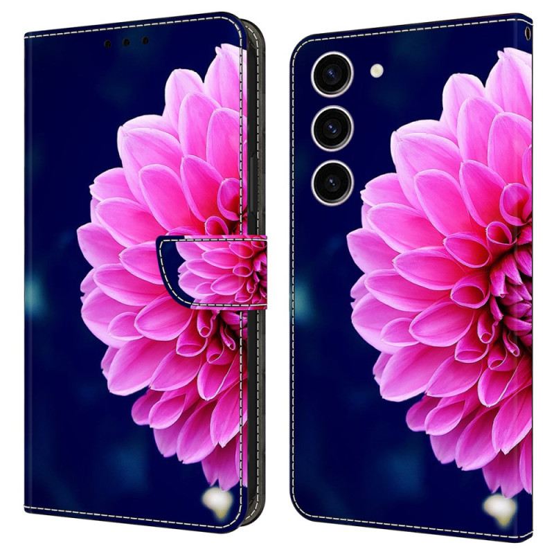 Lederhüllen Samsung Galaxy S24 5g Handyhülle Rosa Blume Auf Blauem Hintergrund