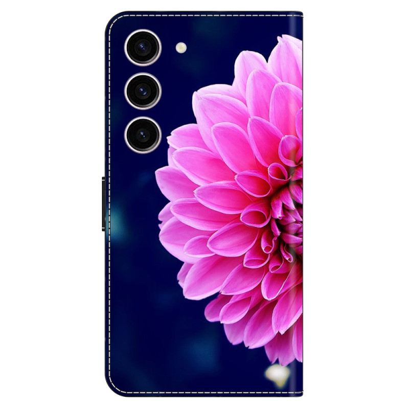 Lederhüllen Samsung Galaxy S24 5g Handyhülle Rosa Blume Auf Blauem Hintergrund