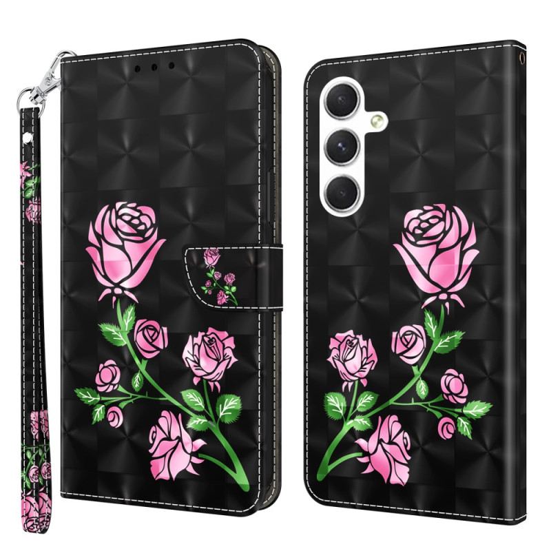 Lederhüllen Samsung Galaxy S24 5g Handyhülle Rosenblüten Mit Riemen