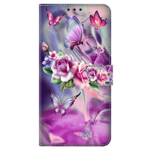 Lederhüllen Samsung Galaxy S24 5g Handyhülle Schmetterlinge Und Violette Blumen