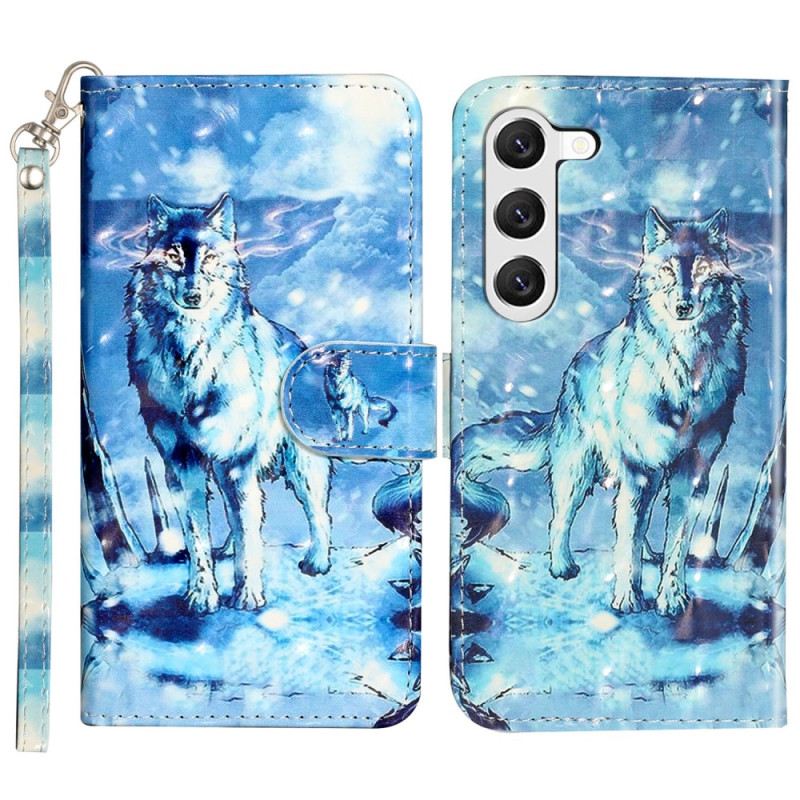 Lederhüllen Samsung Galaxy S24 5g Handyhülle Schneewolf Mit Riemen