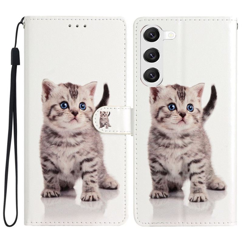 Lederhüllen Samsung Galaxy S24 5g Handyhülle Süße Katze Mit Riemen