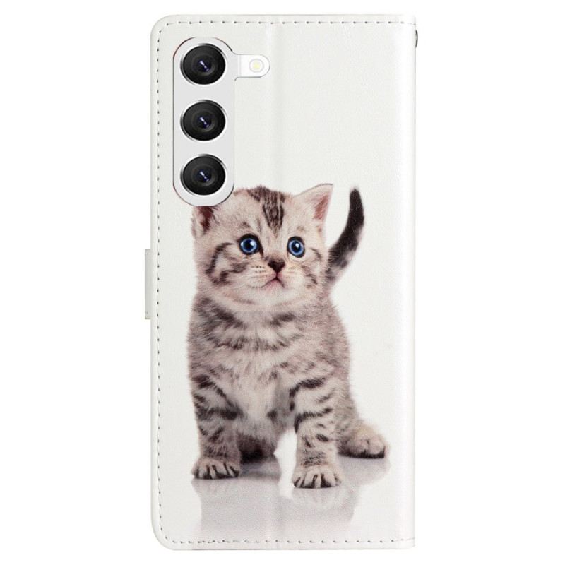 Lederhüllen Samsung Galaxy S24 5g Handyhülle Süße Katze Mit Riemen