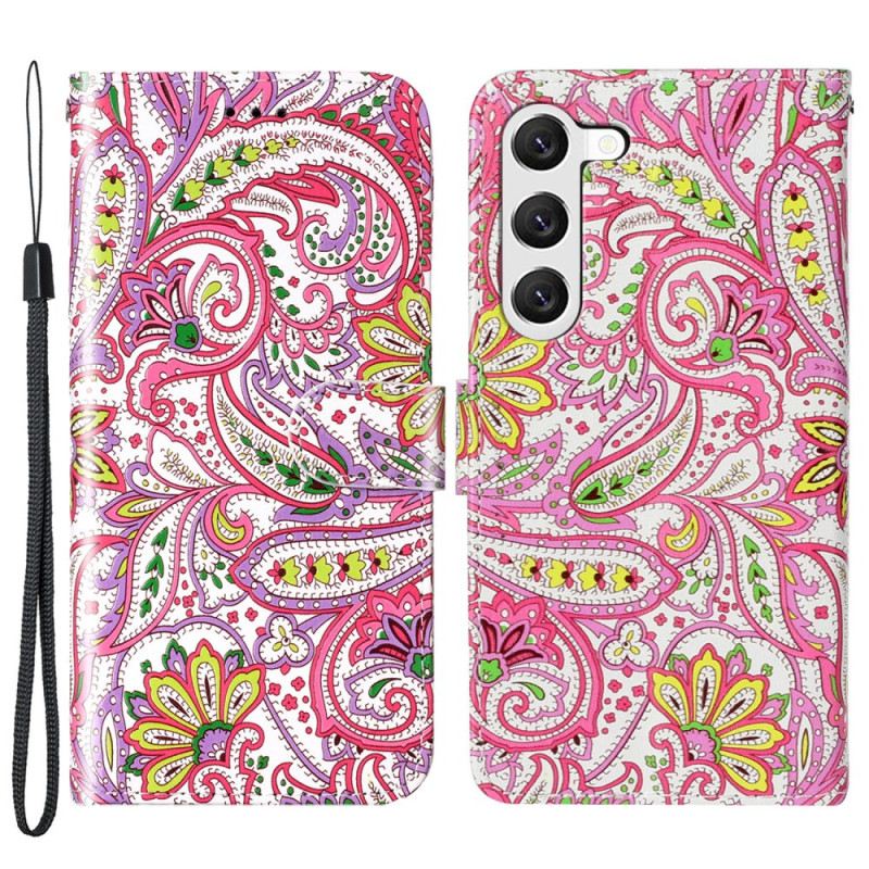 Lederhüllen Samsung Galaxy S24 5g Rosa Blumenmuster Mit Riemen