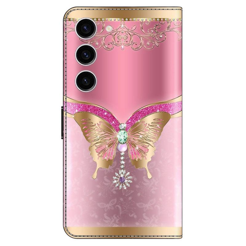 Lederhüllen Samsung Galaxy S24 5g Rosa-goldener Schmetterling