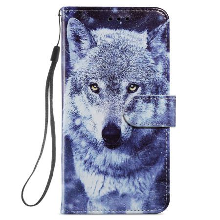 Lederhüllen Samsung Galaxy S24 5g Weißer Wolf Mit Riemen