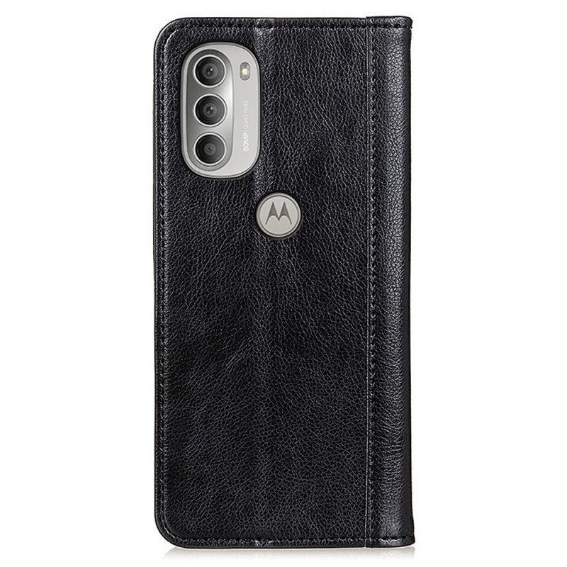 Schutzhülle Für Moto G51 5G Flip Case Eleganz Aus Gespaltenem Litschi-leder