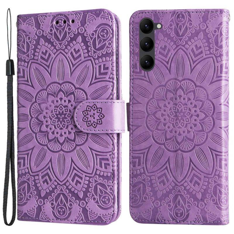 Flip Case Für Samsung Galaxy S23 5G Mandala-sonne Mit Schlüsselband