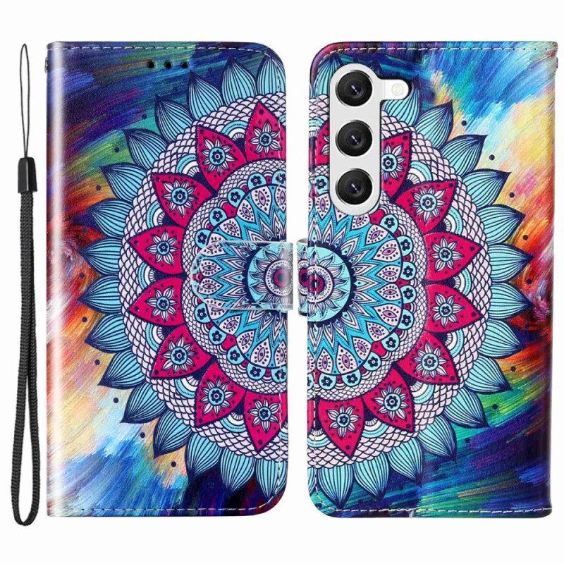 Flip Case Für Samsung Galaxy S23 5G Mit Kordel Buntes Riemchen-mandala