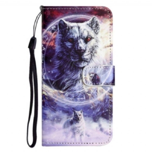 Flip Case Für Samsung Galaxy S23 5G Mit Kordel Schlüsselband Wolf