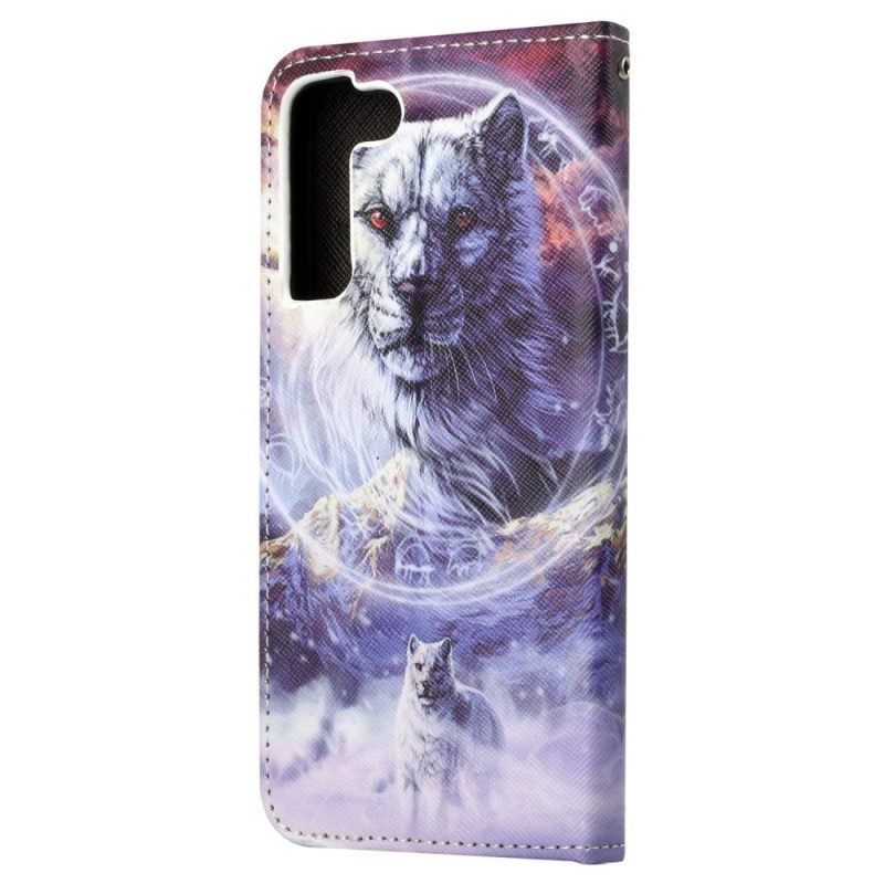 Flip Case Für Samsung Galaxy S23 5G Mit Kordel Schlüsselband Wolf