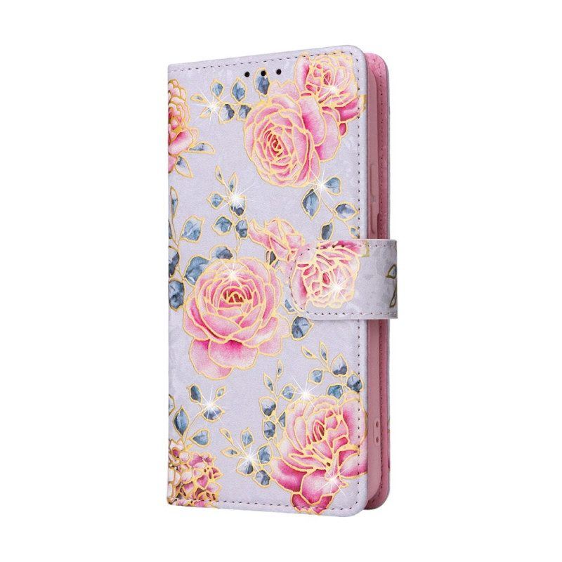 Flip Case Für Samsung Galaxy S23 5G Rfid-blumen Mit Schlüsselband