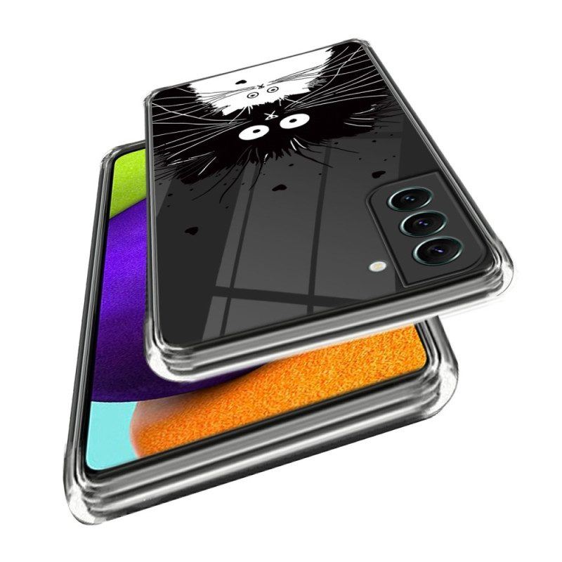 Handyhülle Für Samsung Galaxy S23 5G Transparente Weiße Katze. Schwarze Katze