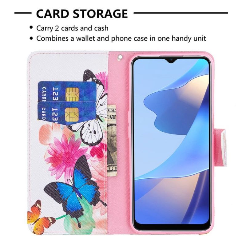 Flip Case Für Oppo A16 / A16s Schmetterlinge Und Bunte Blumen