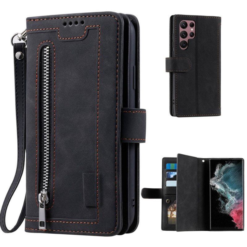 Flip Case Für Samsung Galaxy S23 Ultra 5G Brieftasche Geldbörse Und Schlüsselband