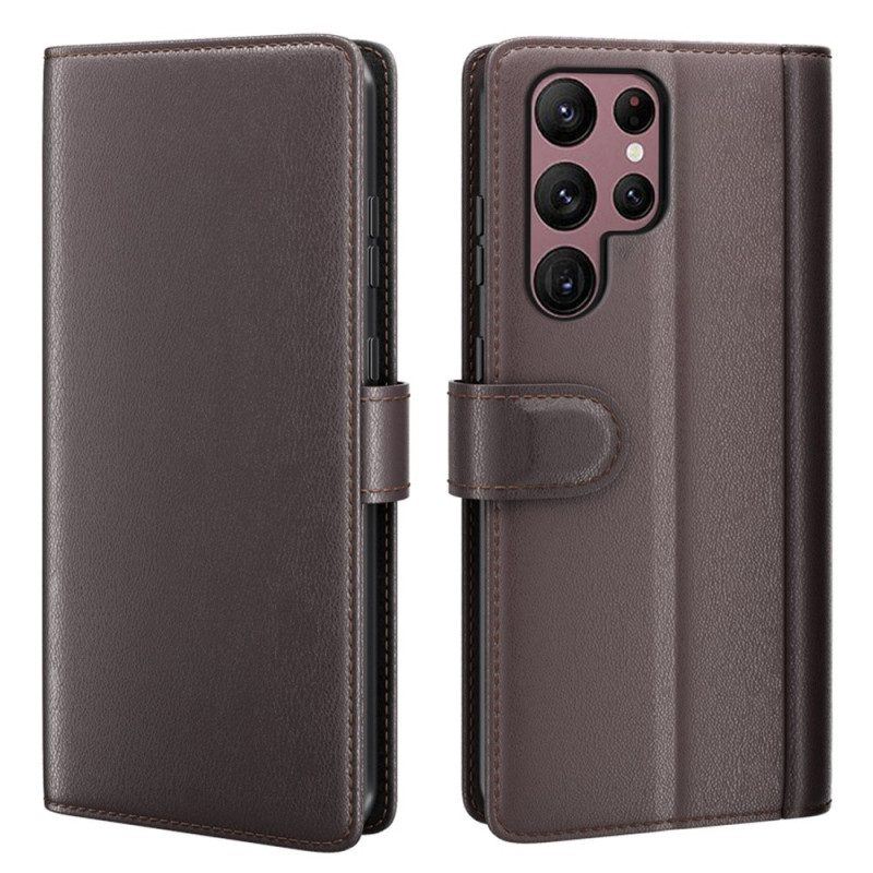 Flip Case Für Samsung Galaxy S23 Ultra 5G Echtes Leder