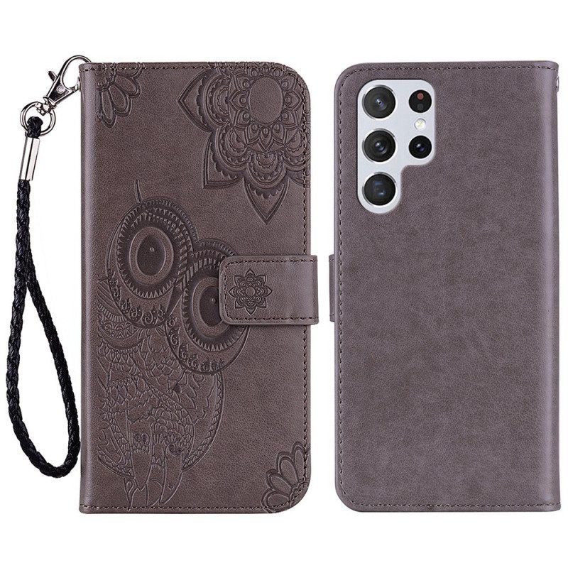 Flip Case Für Samsung Galaxy S23 Ultra 5G Eulen-mandala Und Schlüsselband