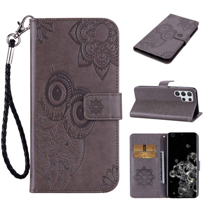 Flip Case Für Samsung Galaxy S23 Ultra 5G Eulen-mandala Und Schlüsselband