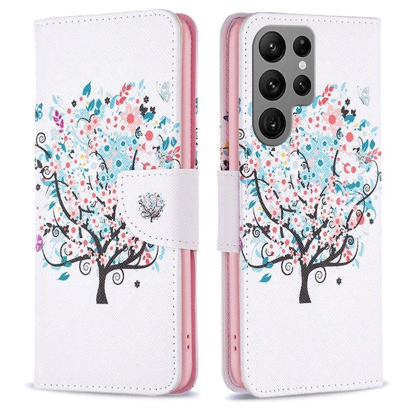 Flip Case Für Samsung Galaxy S23 Ultra 5G Geblümter Baum