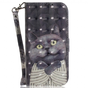 Flip Case Für Samsung Galaxy S23 Ultra 5G Mit Kordel Graue Katze Mit Riemen