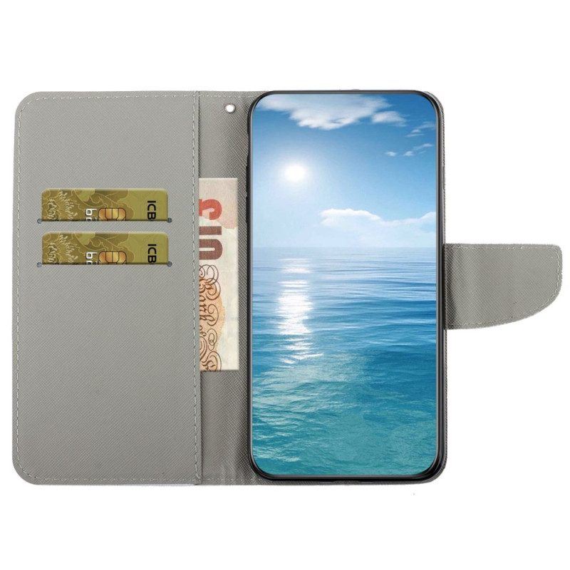 Flip Case Für Samsung Galaxy S23 Ultra 5G Mit Kordel Marineblaues Armband