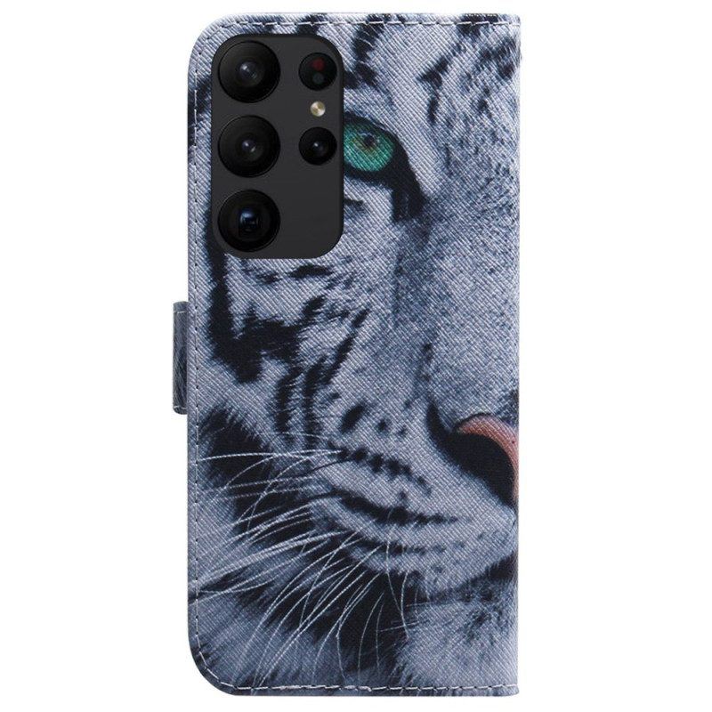 Flip Case Für Samsung Galaxy S23 Ultra 5G Weißer Tiger