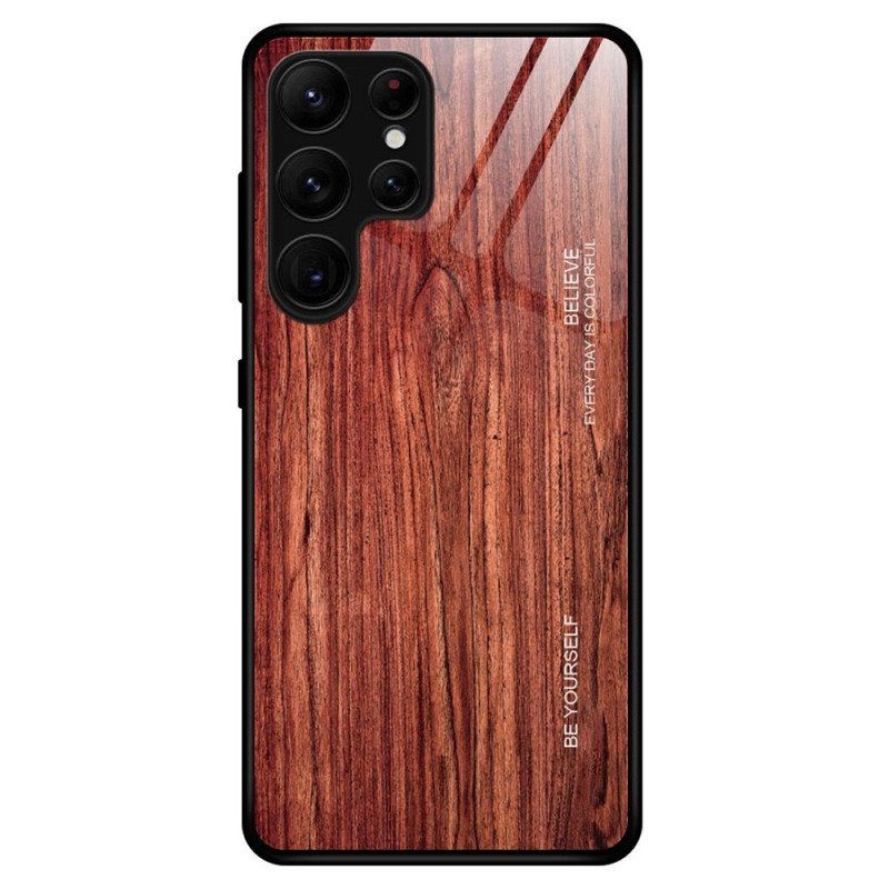 Handyhülle Für Samsung Galaxy S23 Ultra 5G Holzdesign Aus Gehärtetem Glas