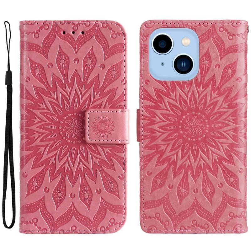 Flip Case Für iPhone 14 Pro Max Mandala-sonne Mit Schlüsselband