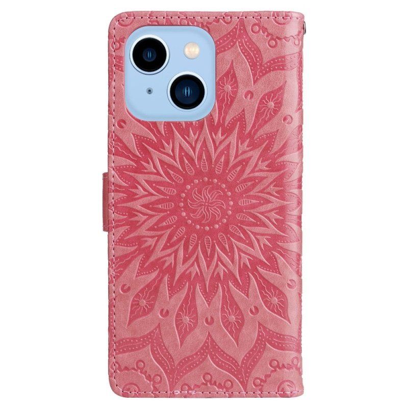 Flip Case Für iPhone 14 Pro Max Mandala-sonne Mit Schlüsselband