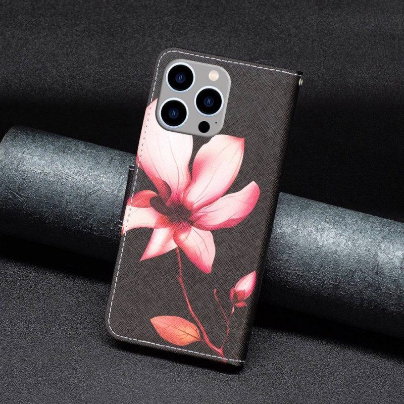 Flip Case Für iPhone 14 Pro Max Pinke Blume