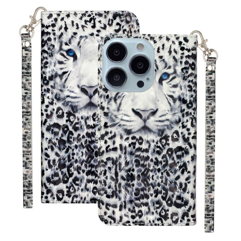 Flip Case Für iPhone 15 Pro Mit Kordel 3d-leopard Mit Riemen