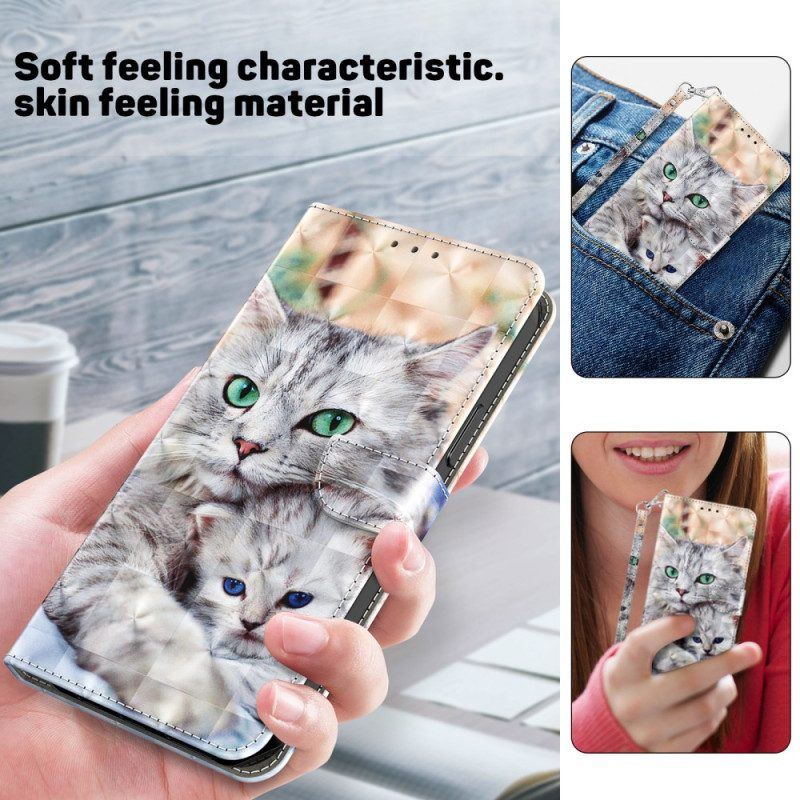 Flip Case Für iPhone 15 Pro Mit Kordel Zarte Tanga-katzen