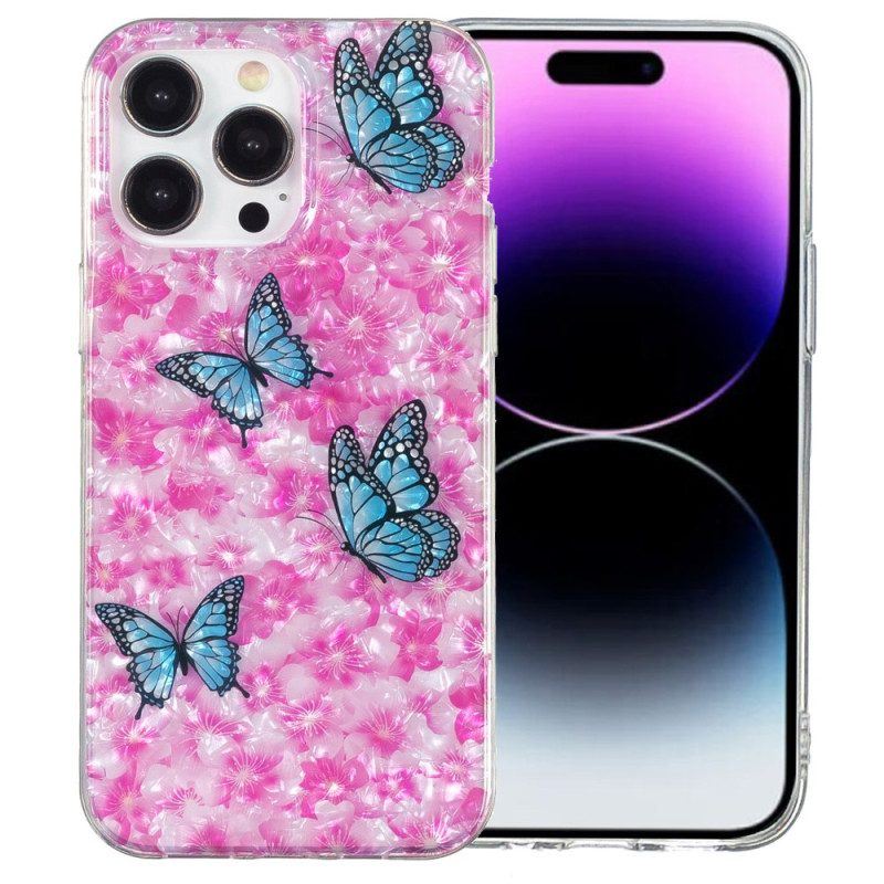 Handyhülle Für iPhone 15 Pro Blumen Und Schmetterlinge