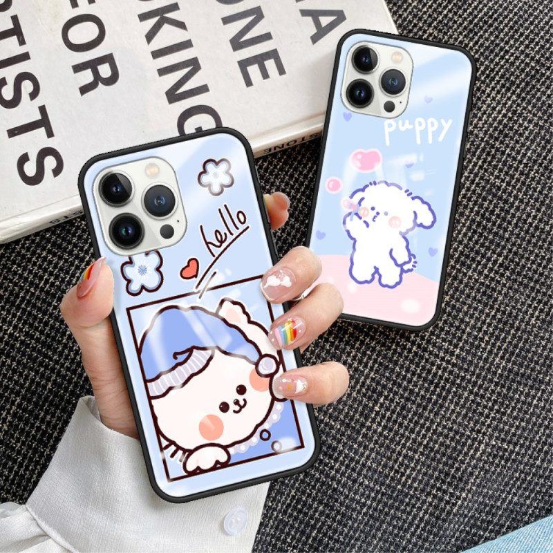 Handyhülle Für iPhone 15 Pro Bubble Dog Gehärtetes Glas