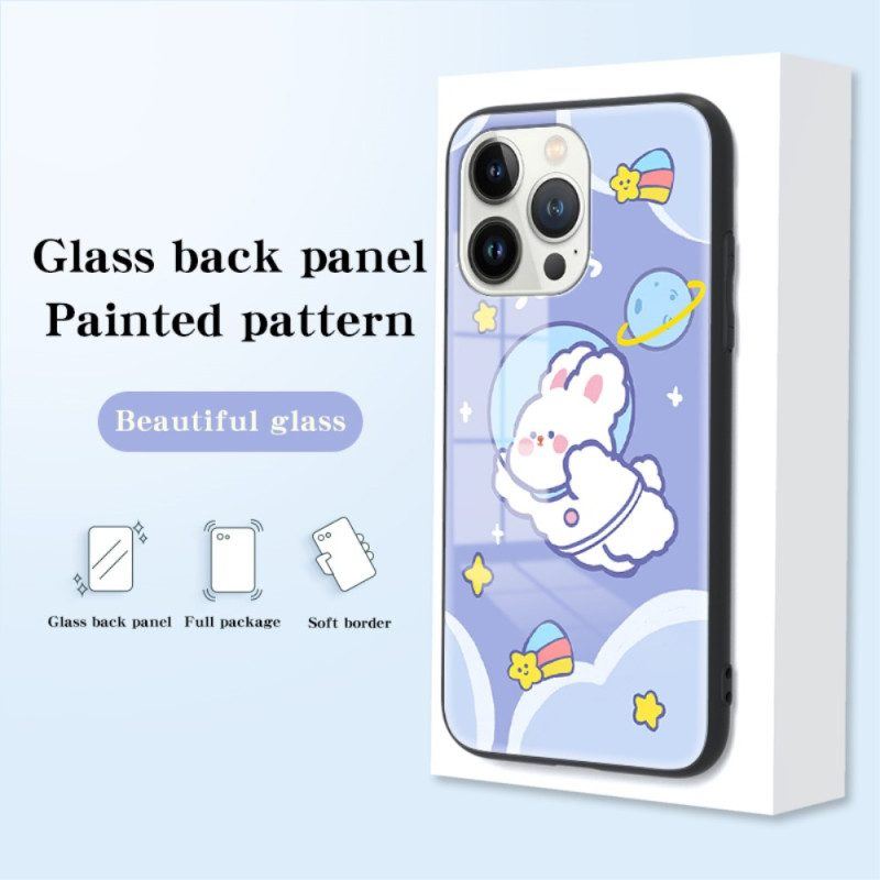 Handyhülle Für iPhone 15 Pro Happy Rabbit Gehärtetes Glas