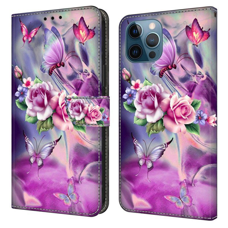 Lederhüllen Für iPhone 15 Pro Hübsche Blumen