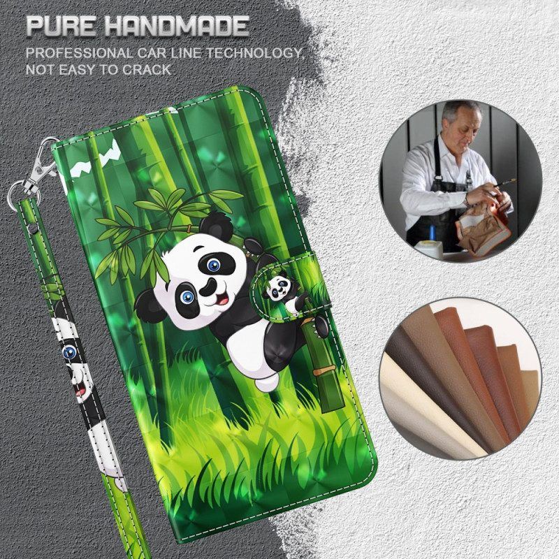 Lederhüllen Für iPhone 15 Pro Mit Kordel 3d-bambus-panda Mit Riemen