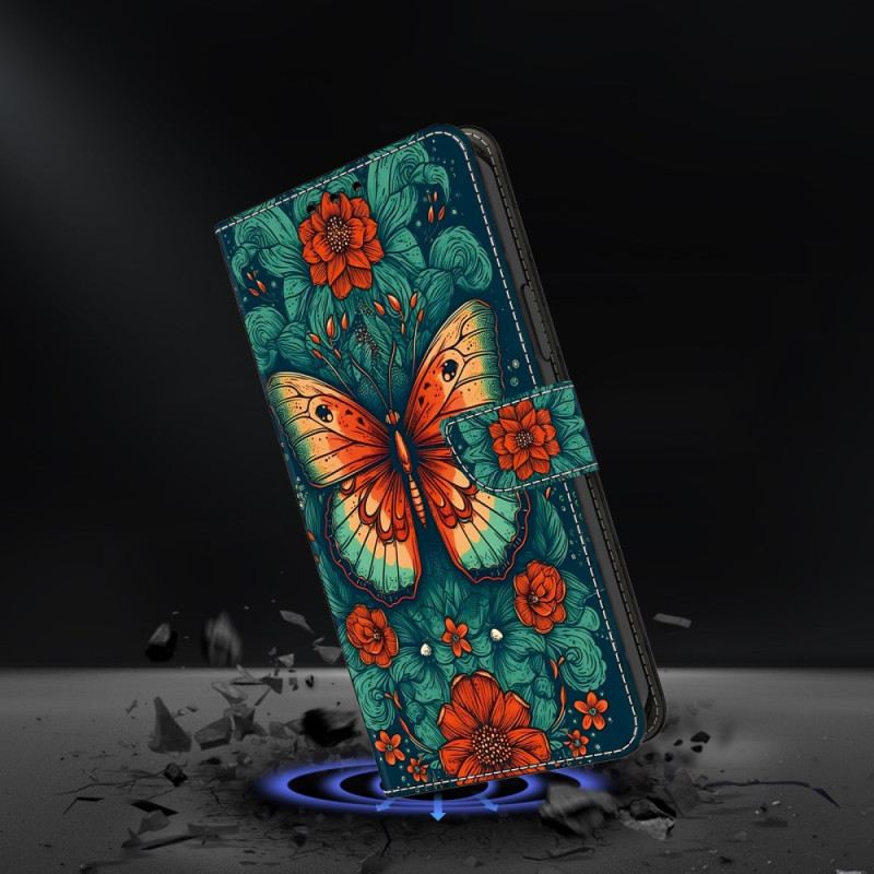 Lederhüllen Google Pixel 9 Pro Handyhülle Schmetterling Auf Blumigem Hintergrund