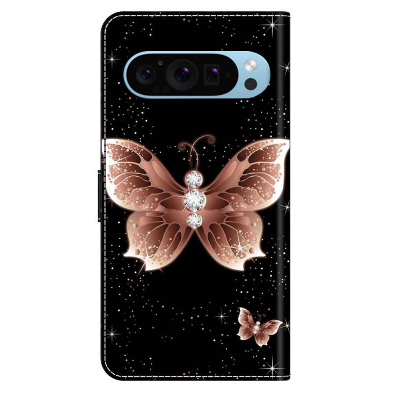 Lederhüllen Google Pixel 9 Pro Rosa Diamant-schmetterling