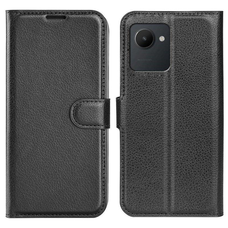 Flip Case Für Realme C30 Klassische Litschi-textur