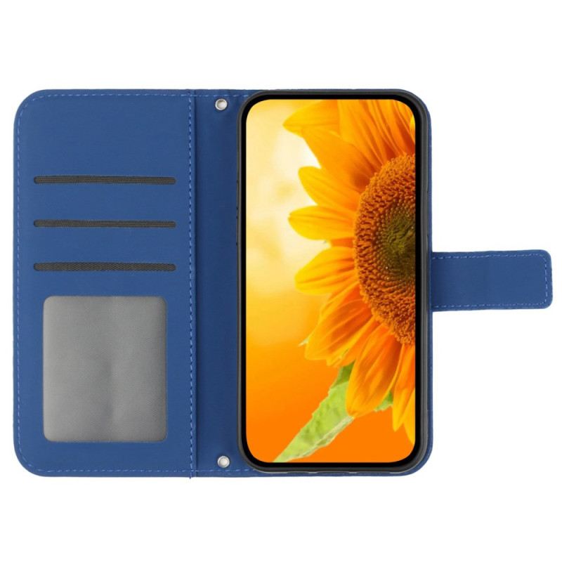 Lederhüllen Samsung Galaxy M55 5g Handyhülle Sonnenblume Mit Riemen