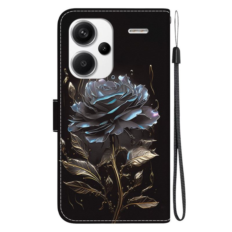 Lederhüllen Xiaomi Redmi Note 13 Pro Plus 5g Handyhülle Schwarze Rose Mit Riemen