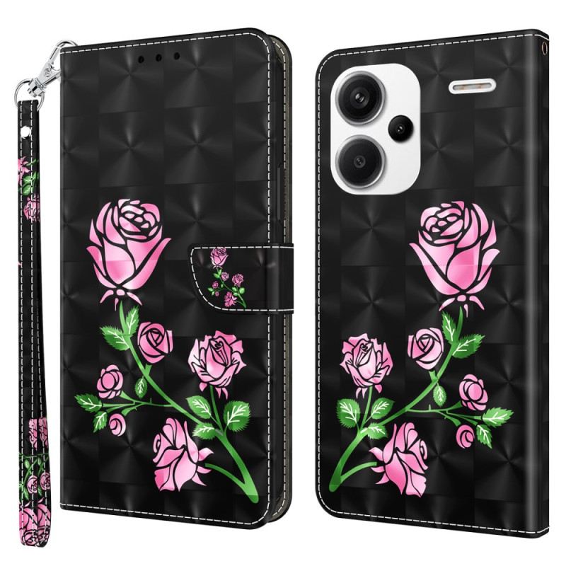 Lederhüllen Xiaomi Redmi Note 13 Pro Plus 5g Rosa Blumen Mit Riemen